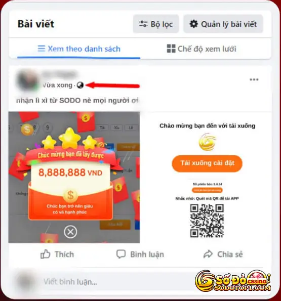Chia sẻ ảnh nhận ưu đãi Sodo casino